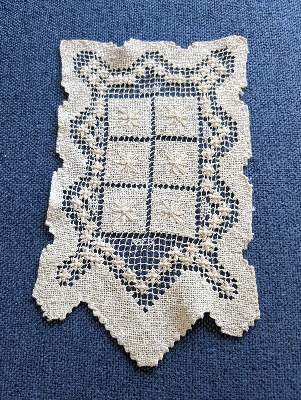 VINTAGE Crochet Lace Table Runner Doily Rectangle Neutral Home Dining Accent 9x6